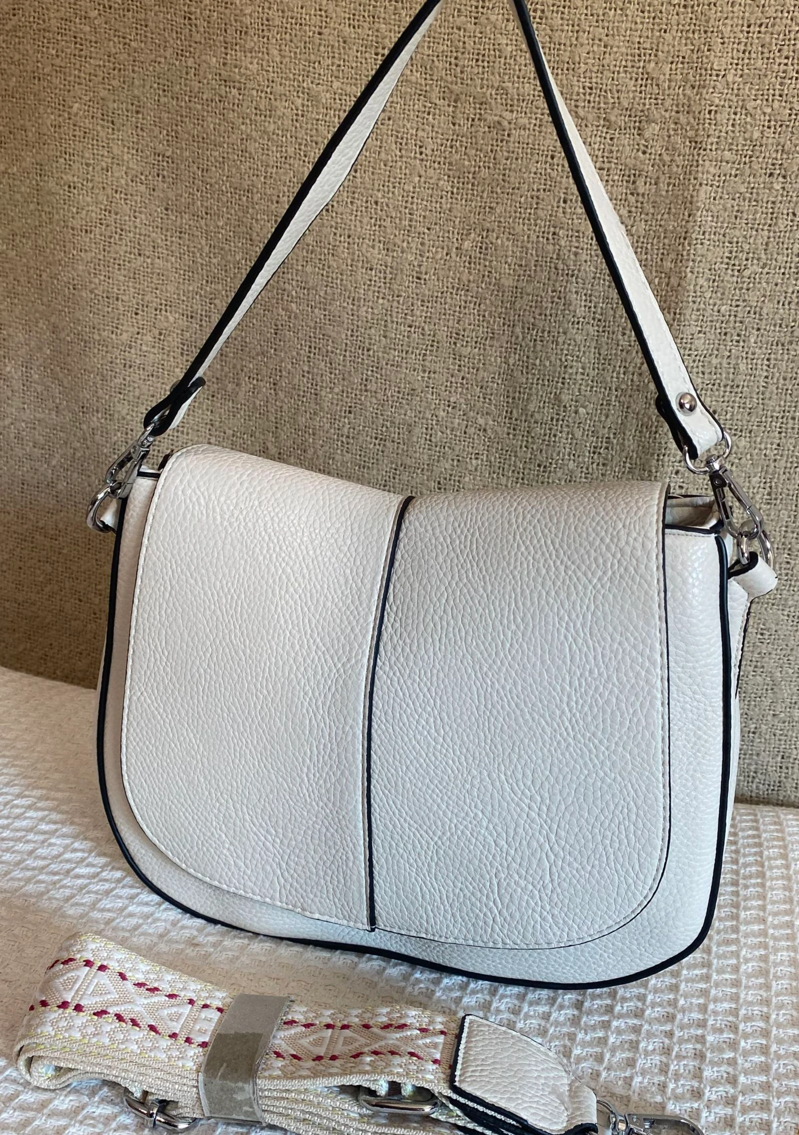 Bolso hobo con bandolera blanco roto doble compartimento 